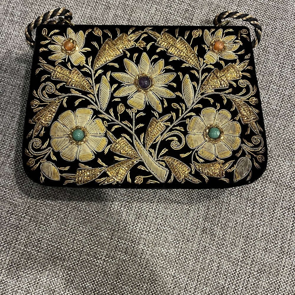 Embroidered Black and Gold Women's Bag